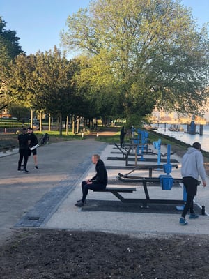 People working out at an outdoor gym in Schiedam
